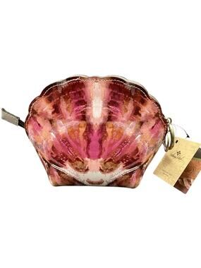 NWT Patricia Nash Pouch/Cosmetic Bag Leather Sea Shell Shape Zipper Closure Pink